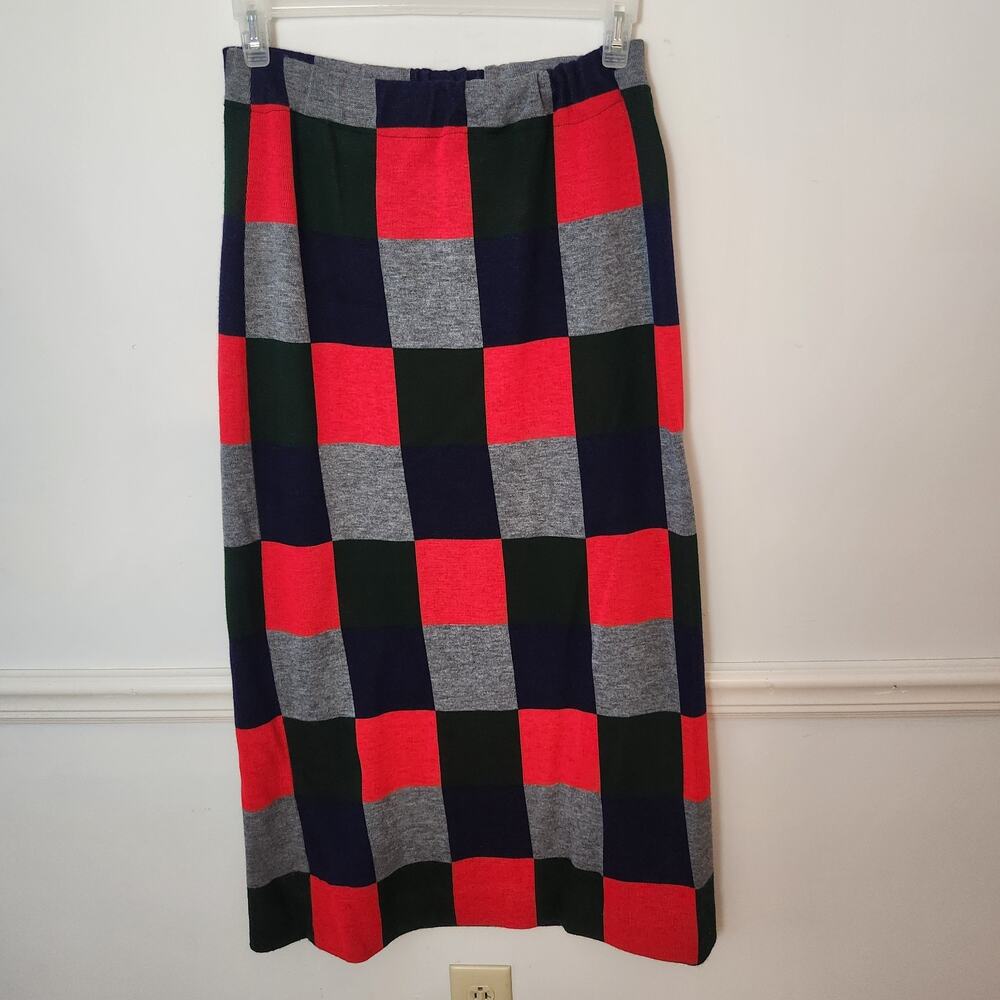 Vtg 70s Maxi Sweater Skirt Sz Elastic Waist 25 Square Patchwork Teacher Retro